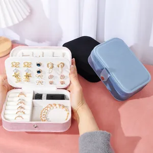 Boîte à bijoux portable en velours à double couche pour boucles d'oreilles et bagues