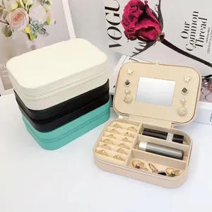 Portagioie portatile in PVC con specchio per anelli e orecchini in vari colori eleganti