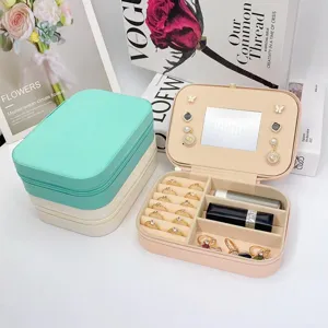 Portagioie portatile in PVC con specchio e scomparti multifunzionali con cerniera