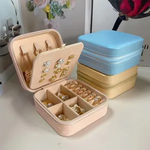 Boîte à bijoux portable double couche pour bagues et boucles d'oreilles, coloris variés