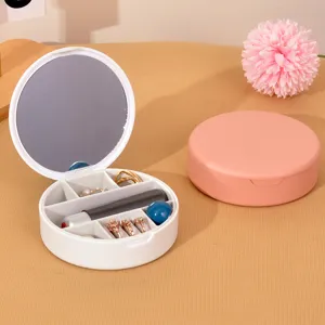 Organisateur Bijoux Portable en Plastique Avec Miroir Boîte à Bijoux de Voyage pour Bagues Boucles d'Oreilles Colliers Étui de Rangement Compact Femme
