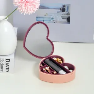 Élégante boîte de rangement pour bijoux en forme de cœur avec miroir pour bagues et rouge à lèvres
