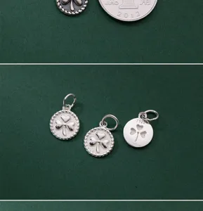 Vista di ciondoli a trifoglio retrò in argento sterling S925 per la creazione di gioielli DIY