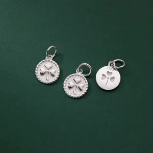 Ciondolo tondo a tre foglie in argento sterling S925 retrò per creazione di gioielli