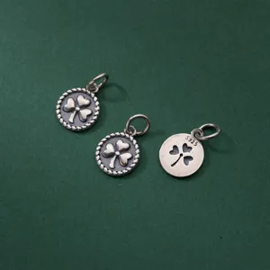 Ciondolo tondo a quadrifoglio in argento sterling S925 vintage per fai da te