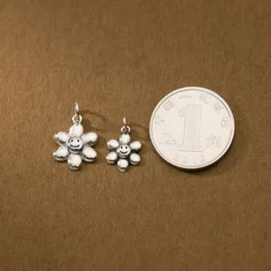 Breloques fleur de soleil souriante en argent S925 vintage pour bijoux DIY et pendentifs