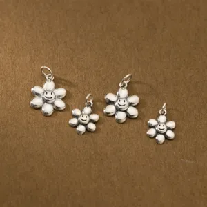 Pendentifs tournesol souriant en argent S925 pour création de bijoux artisanaux DIY
