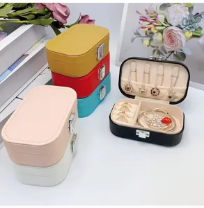 Multi-color portable jewelry organizer travel case with ring slots and necklace hooks