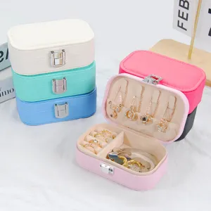 Portable PU Leather Jewelry Box Travel Mini Jewelry Organizer Case For Rings Earrings Necklaces Snap Button Jewelry Box Gift For Women