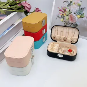 Portable multi-color travel jewelry box organizer with an elegant leather finish
