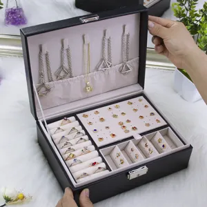 Portagioie in Pelle PU a Doppio Strato Scatola Organizer per Gioielli di Grande Capacità Con Serratura per Anelli Orecchini Collane Regalo Donna