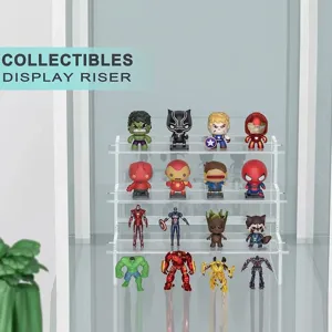 Transparent 4-tier acrylic display riser stand perfect for organizing collectible action figures