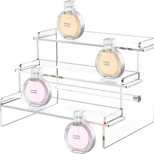 Three-tier clear acrylic display stand rack for perfumes cosmetics and collectibles