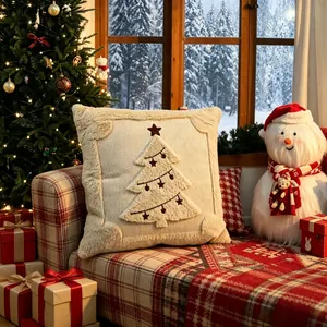 Cozy plush Christmas tree pillowcase displayed in a festive holiday living room