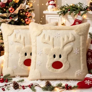 Festive Christmas plush pillowcase set featuring a cute reindeer design with snowflakes