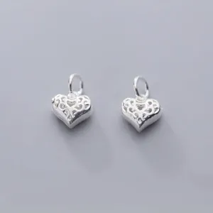 Pendentif Cœur Ajouré Minimaliste en Argent Sterling 925 Charme pour Bricolage Fabrication de Bijoux Artisanaux Accessori