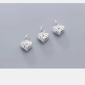 Trois breloques cœur ajourées en argent S925 pour création de bijoux artisanaux