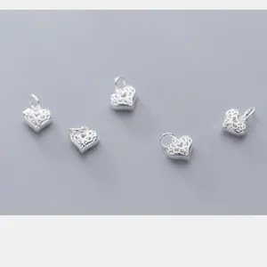 Breloques en forme de cœur évidé en argent S925 pour création bijoux DIY lot de 5