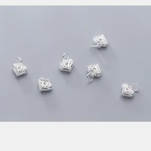 Pendentifs en forme de cœur évidé en argent S925 pour accessoires de bijoux artisanaux