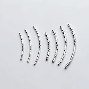 925 Sterling Silver Diamond Cut Rhombus Curved Tube Jewelry Findings Textured Spacer Tube Beads For Handcrafted DIY Bracelet Making Accessories