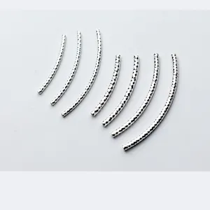 S925 silver curved tubes with diamond-cut texture for DIY jewelry bracelets