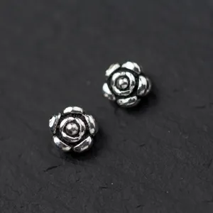 S925 Sterling Silver Rose Flower Spacer Beads Vintage Thai Silver Flat Beads DIY Handmade Jewelry Accessories Making Components