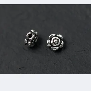 Vintage S925 sterling silver five-petal rose flower spacer beads for DIY jewelry making