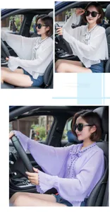 Elegant white and purple chiffon sun protection shawls for driving with bow detailing.