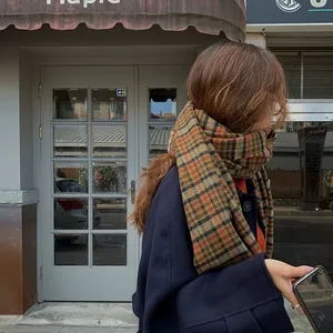 Écharpe Écossaise Rétro Femme Châle Hiver Chaud Épais Tartan Enveloppant Avec Franges Automne Hiver Style Coréen Cadeau