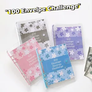 100 Envelope Savings Challenge Binder A5 PVC Loose Leaf Budget Planner Sakura Pattern Cash Budgeting Savings Notebook With Envelopes For Money Saving Gift