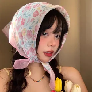 Pañuelo para la Cabeza con Estampado Floral Pastoral Francés para Mujer Pañuelo Cuadrado de Mezcla de Algodón Protección Solar Accesorio Artístico Elegante para el Cabello