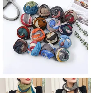 Assorted colorful pleated cotton linen scarves with floral print patterns for elegant styling