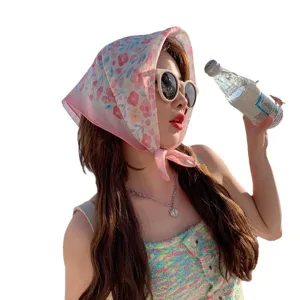 Fresh floral cotton linen square scarf for women, soft versatile headscarf accessory.