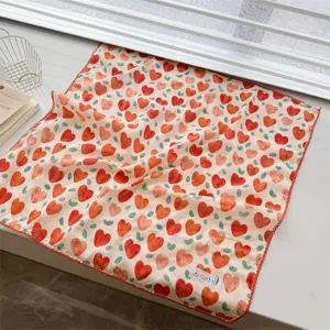 Soft 100% cotton square scarf featuring a delicate watercolor heart pattern on white.