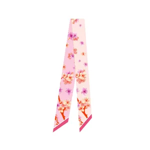 Elegante roze zijden sjaal met Chinese bloemmotieven voor het haar en handtassen