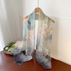 Elegant floral print georgette scarf for women, lightweight long thin shawl for summer