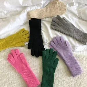 Winter Kaninchenfellmischung Gestrickte Fingerhandschuhe Lang Verlängerte Manschette Warm Winddicht Outdoor Radhandschuhe Damen Herren