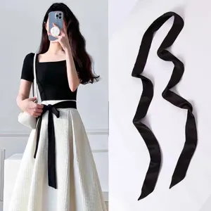Solid Color Satin Skinny Scarf For Women Office Professional Ribbon Tie Bag Accessory Long Headband Neck Scarf Elegant Accessory