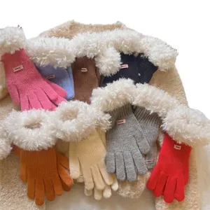 Warm knitted winter gloves with plush faux fur cuffs in assorted colors