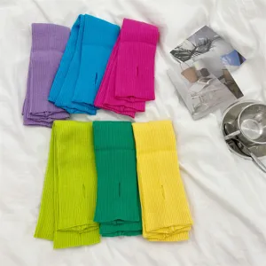 Knitted Long Arm Warmers Slouchy Half Finger Gloves With Thumb Hole Solid Color Y2K Style Elastic Wrist Sleeves For Women