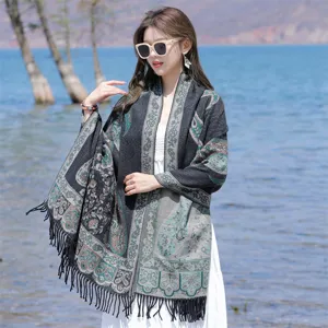 Elegant bohemian paisley shawl for women, thick fringe scarf for travel photography