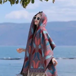 Detailed view of a premium women's ethnic paisley shawl scarf ideal for outdoor travel style
