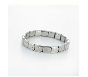 Silver stainless steel Italian modular charm bracelet with engraved star details