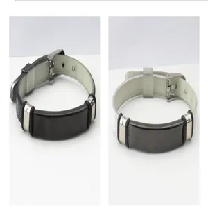 Detailed view of black and silver stainless steel adjustable watch strap style bracelets