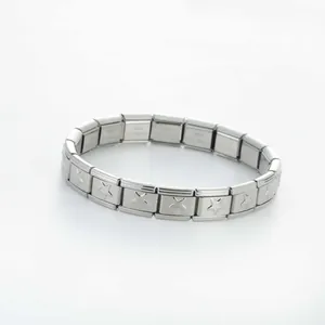 Italian modular charm bracelet in stainless steel featuring an engraved star pattern