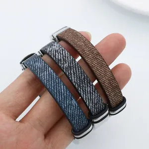 Ensemble de bracelets vintage en cuir tressé et acier inoxydable bleu et gris