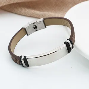 Bracelet rétro tressé en cuir de vachette et acier inoxydable gravable DIY homme