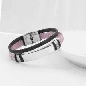 Pulsera Trenzada de Acero Inoxidable y Cuero Artificial para Hombre Mujer Brazalete Geométrico Simple Joyería Regalo