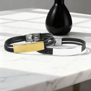 Herren mehrschichtiges Leder Edelstahldraht ID Armband, vintage Paar Schmuck Geschenk.