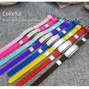 Colorful silicone wristbands with adjustable stainless steel ID plate for custom engraving